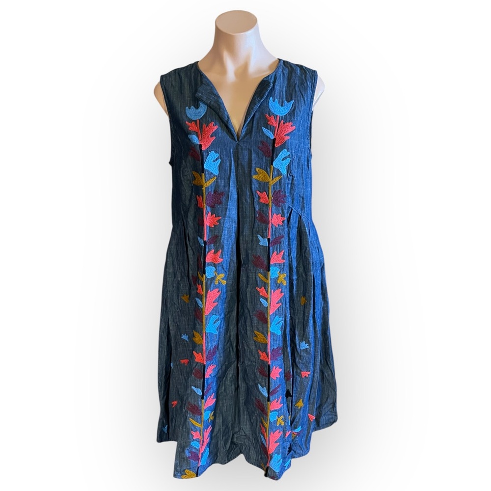 Wayward Fancies eShakti Women’s Large Sleeveless Embroidered Denim Dress